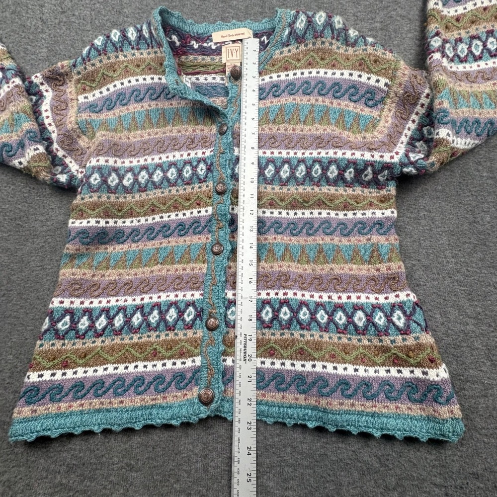 Vintage IVY Women L Hand Embroidered Knit Cardigan Sweater Boho Folk Cottagecore - Picture 11 of 11